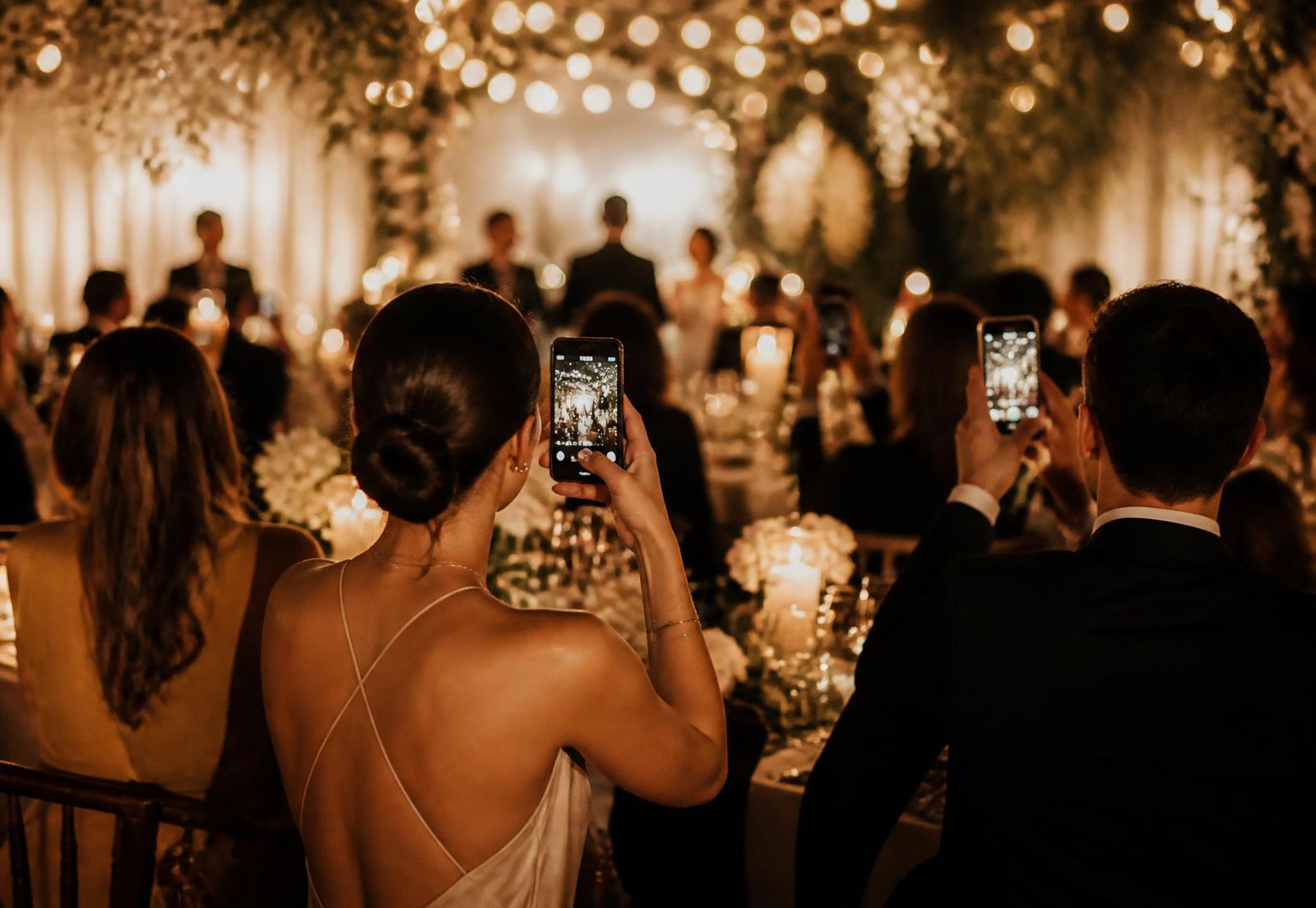 Gäster som fotograferar under ett event i levande ljus